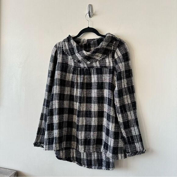 Free People-Walk In The Park Plaid Cowl Neck Tunic Top - Picture 5 of 12